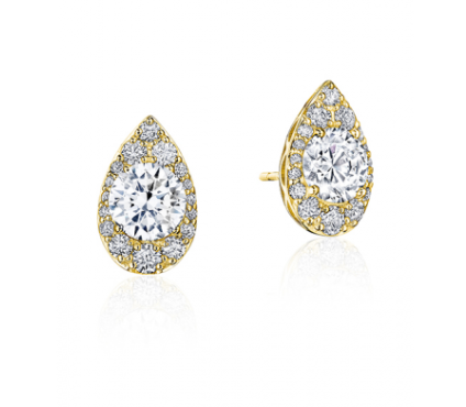 Yellow gold pear shaped studs, accented with round diamonds