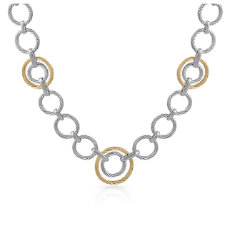 A mixed yellow gold and stainless steel round chain necklace
