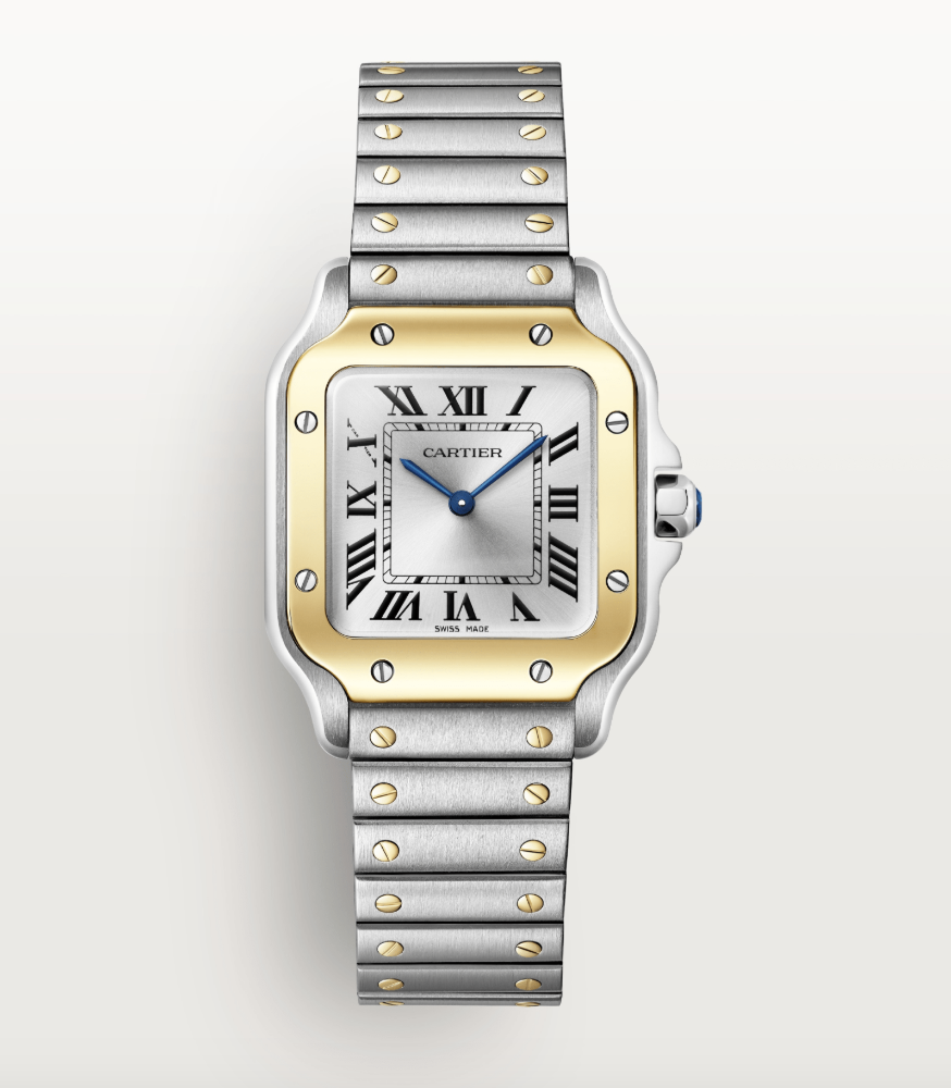 Cartier’s watch with a silver and gold two-tone design.